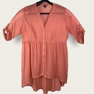 Womens Plus Torrid Blouse Emma Swiss Dot Babydoll Tunic Top Coral Pink Size 3